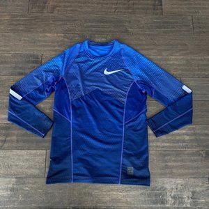Nike Pro HyperWarm Hexodrome Fitted Shirt Blue Long Sleeve